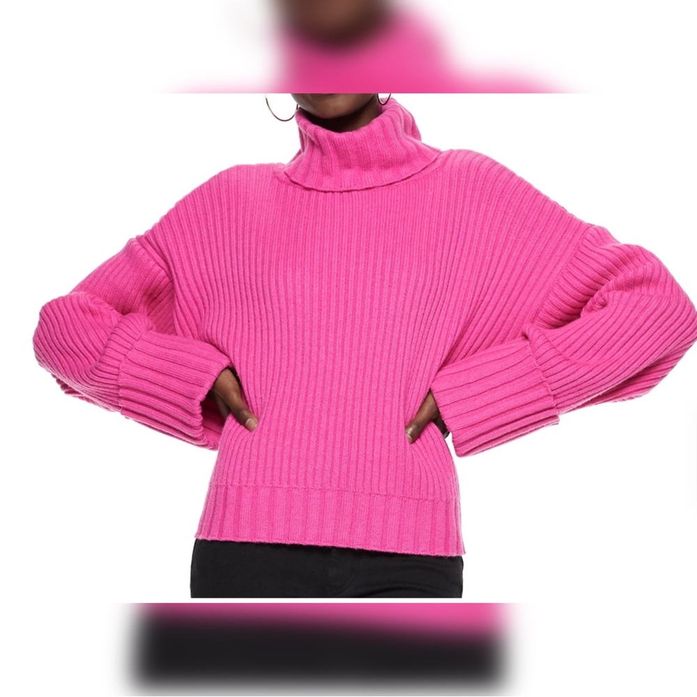 Nine West Wool-Blend Cuff-Sleeve Turtleneck Sweater - Sz L - NWT